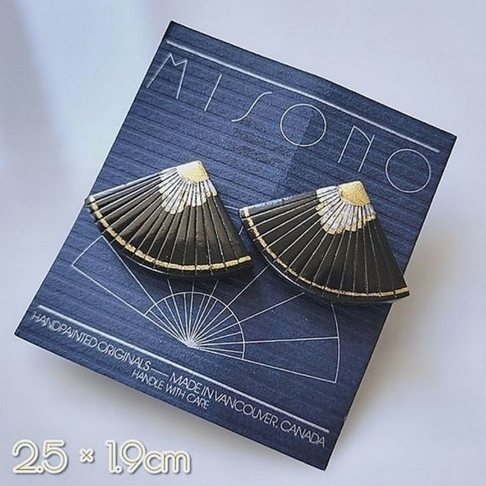 Deadstock Misono Handpainted Originals black wooden fan studs